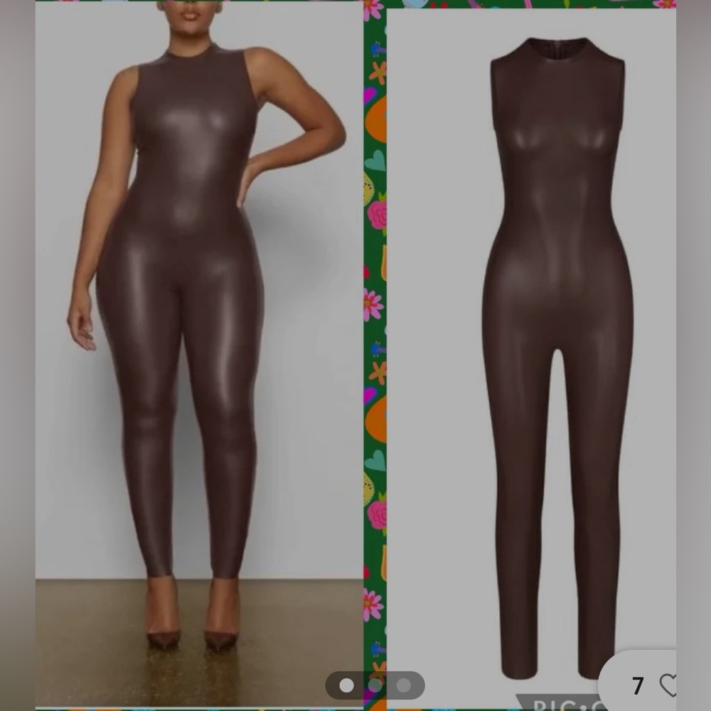SKIMS Faux Leather High Neck Tank Catsuit - Cocoa